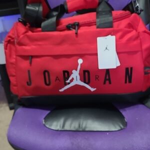 Jordan Air Red & White Small Duffel bag.10.25 Hx 21.5" Lx13"D & .NWT